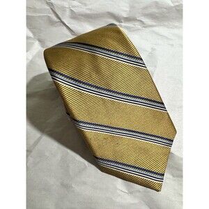 Ike Behar Gold/Blue/White Striped 100% Silk Men's Designer Neck Tie 60"x3.5"
